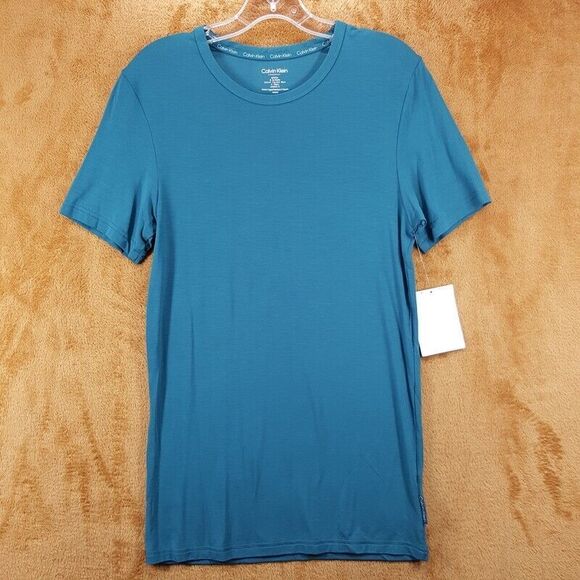 CALVIN KLEIN Sleepwear Mens Small Blue Pullover Crew Short Sleeve Tee Ultra Soft - Picture 1 of 6